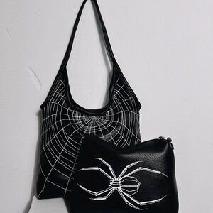 Elegant Black Spider Web Shoulder Bag Set